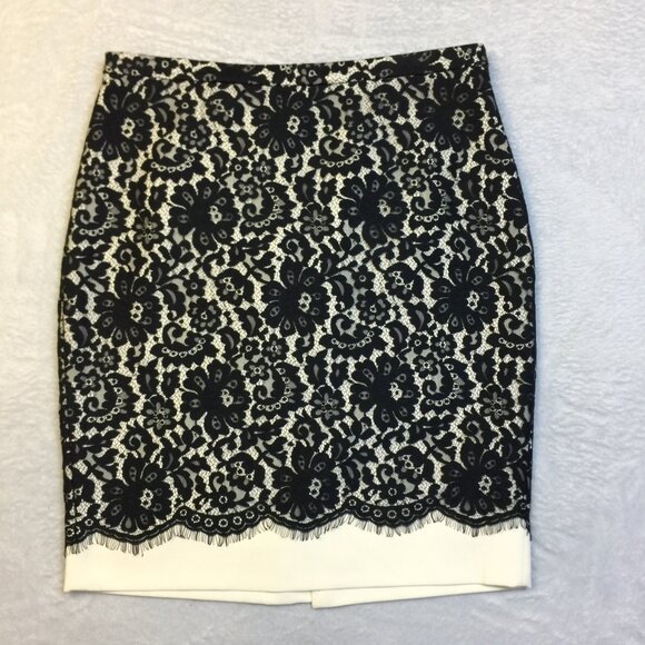 The Limited Scandal Collection Pencil Skirt Sz 14 Womans Black Ivory Floral Lace - Picture 1 of 14